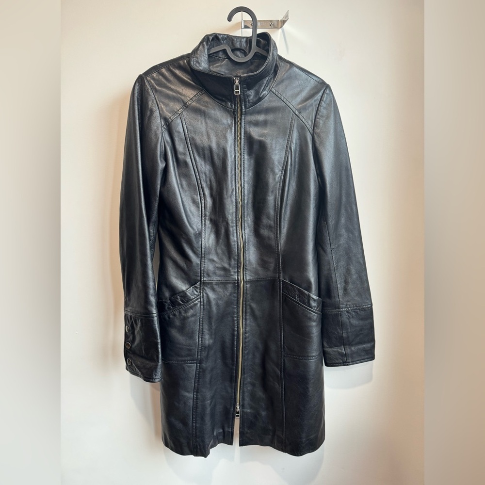 Danier Black Leather Long Jacket - Picture 2 of 16
